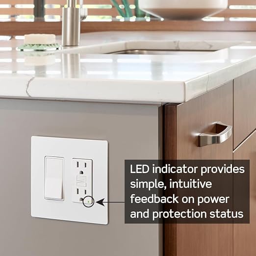 Leviton GFCI Outlet, 15 Amp, Self Test, Tamper-Resistant with LED Indicator Light, Protection from Electric Shock and Electrocution, GFTR1-GY, Gray