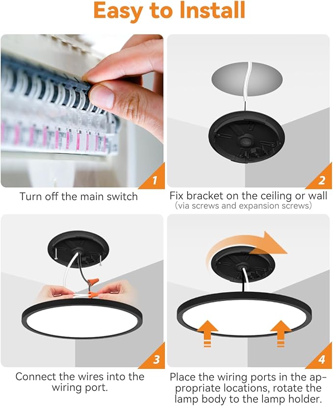 slochi 6PACK LED Flush Mount Ceiling Light Fixture Black, 9Inch 24Watt, 5000K Daylight Light, Ultra Slim Flush Mount Ceiling Lamp for Living Room, Dining Room, Hallway,NOT-DIMMABLE
