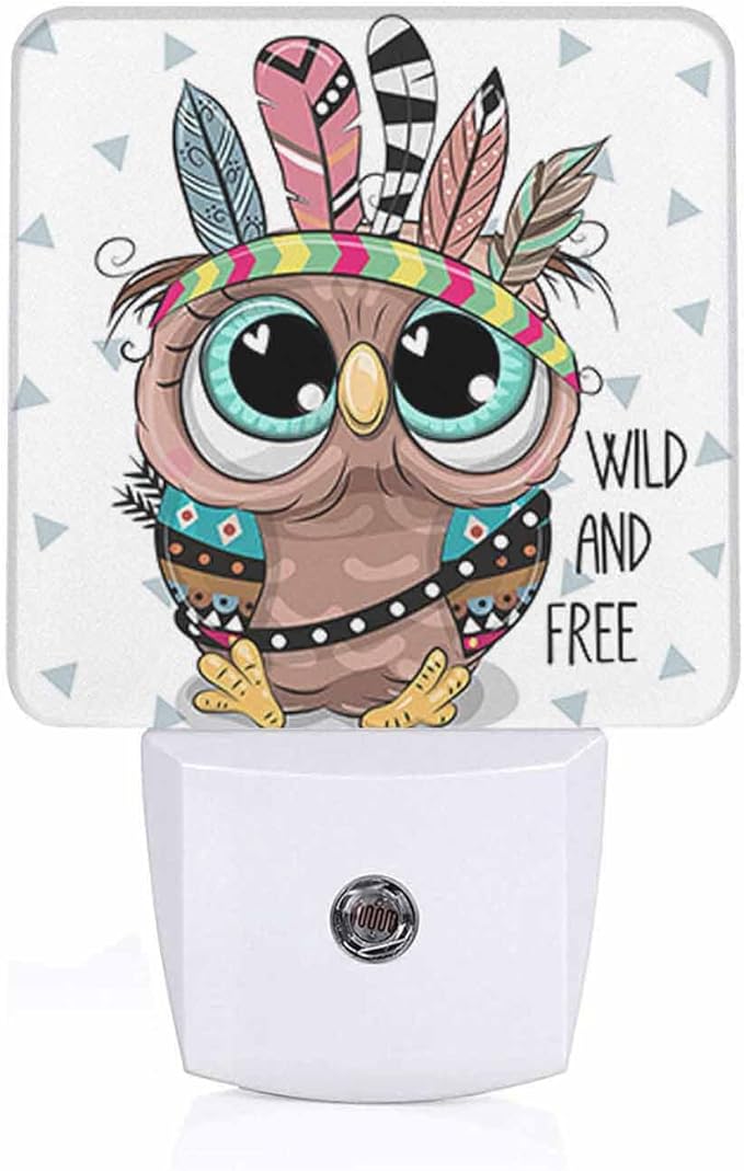 LED Night Light,Cute Cartoon Tribal Owl LED Night Light Plug into Wall with Dusk to Dawn Light Sensor White Energy Efficient Nightlight for Bedroom Bathroom Hallway Living Room Kitchen