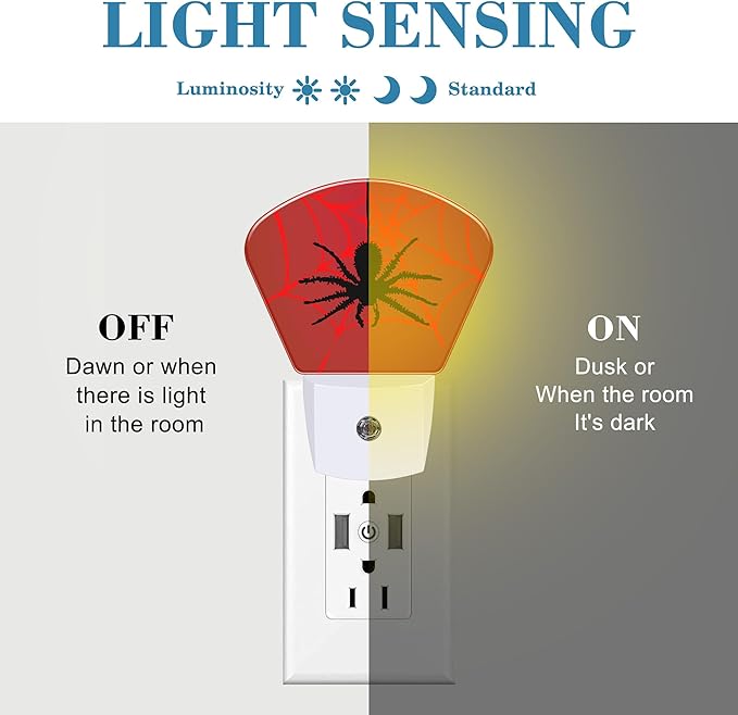 Black Spider Night Light for Kids, Red Spider Web LED Night Light Plug into Wall with Dusk to Dawn Sensor for Girls Boys Women Men Bedroom, Hallway, Kitchen, Bathroom, Stairs Decor