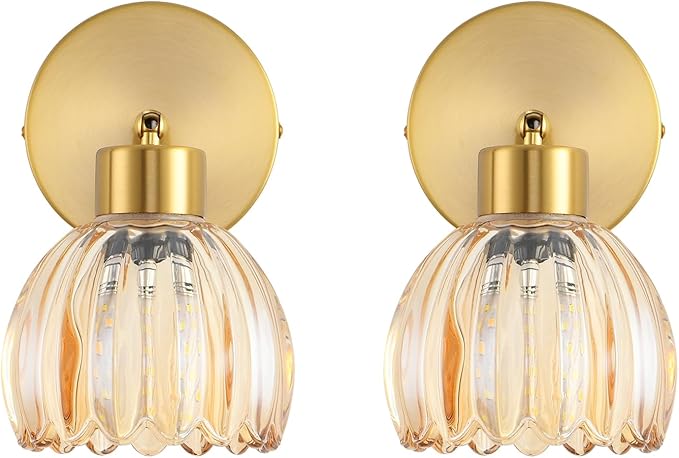 Wall Sconces Vintage Fixture Light, Vanity Lights for Bathroom, Modern Wall Light Fixtures, Metal Sconces Wall Lighting with Glass Shade, Farmhouse Wall Lamp for Bedroom Living Room