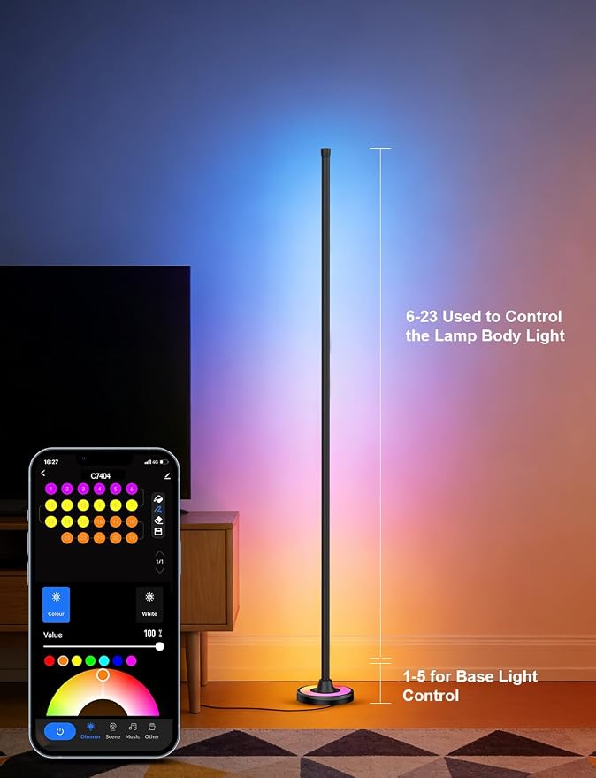 RGBW 60 Inch Floor Lamp, Standing Lamps with App Control | Smart Corner Floor Flamp Color Changing Modern Standing Lamps with 110 Scenes for Bedroom, Living Room,Compatible with Alexa