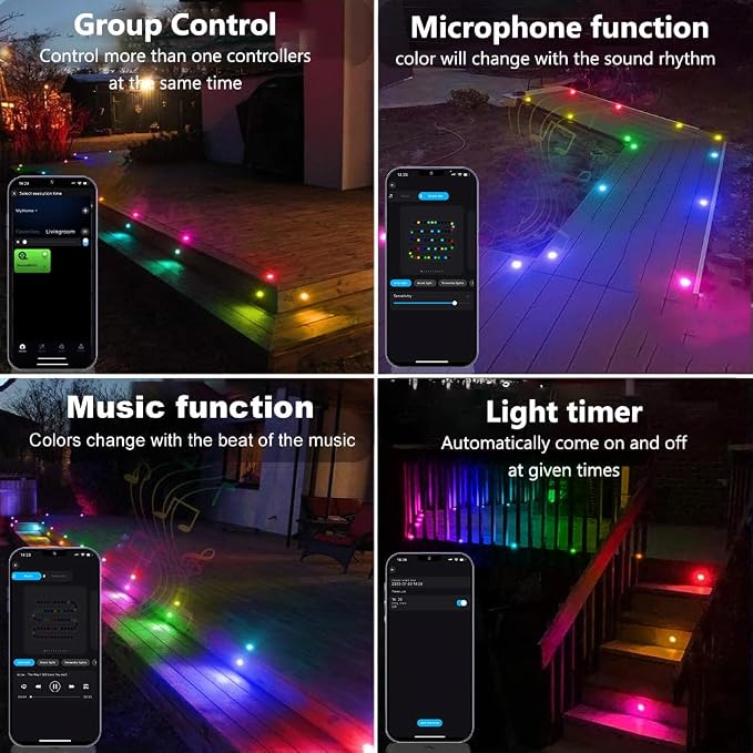 Sumaote LED Deck Lights Kit, 10 Pack 1.22" WiFi Smart RGBW+IC Multicolor | Recessed Low Voltage 12V IP67 Waterproof, App Control Dynamic Color Changing, for Outdoor Step Stair Garden Yard Landscape