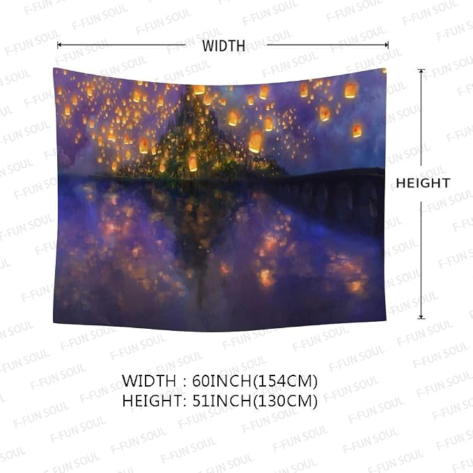 F-FUN SOUL Night Castle Tapestry, 60x51inchs Soft Flannel, Cartoon Castle lantern Fuzzy Pattern Wall Hanging Tapestries for Bedroom Living Room Decor GTOKFS0774