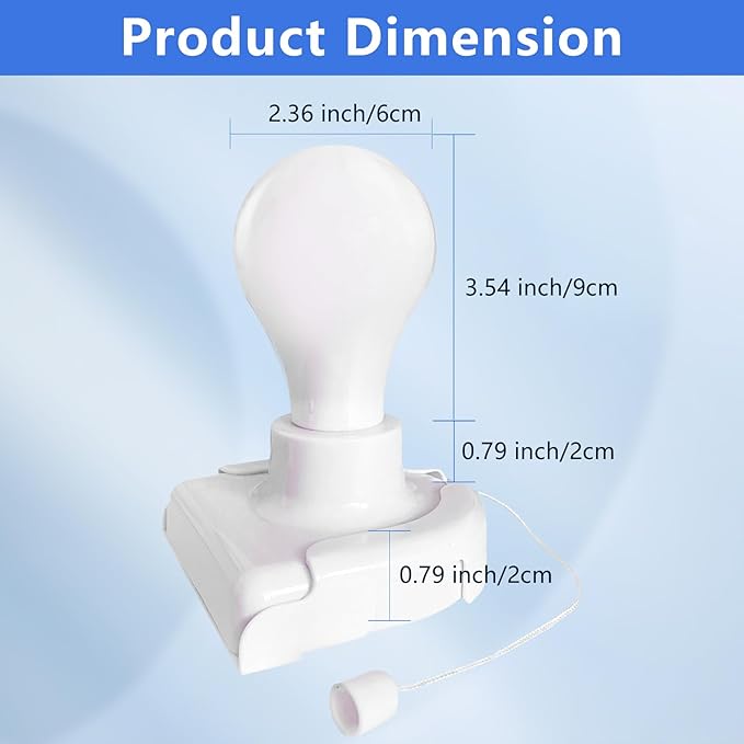 Stick-Up Light Bulb for Closet, 2Pack Battery Operated LED Light Bulb with Pull Chain, Wireless Self Adhesive Wall Mounted Lamp Fixtures for Cabinet Bedroom Living Room Kitchen, Milk White