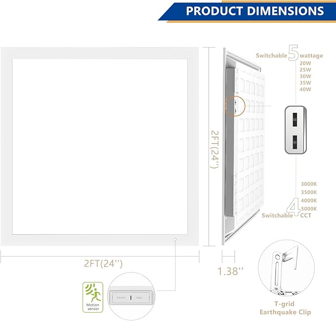30 Pack 2x2 Backlit LED Panel Light,5 Wattage 20W/25W/30W/35W/40W-Up to 6000Lumens,4 CCT Tunable 3000K/3500K/4000K/5000K,ETL&DLC Certified for Office Commercial Drop Ceiling