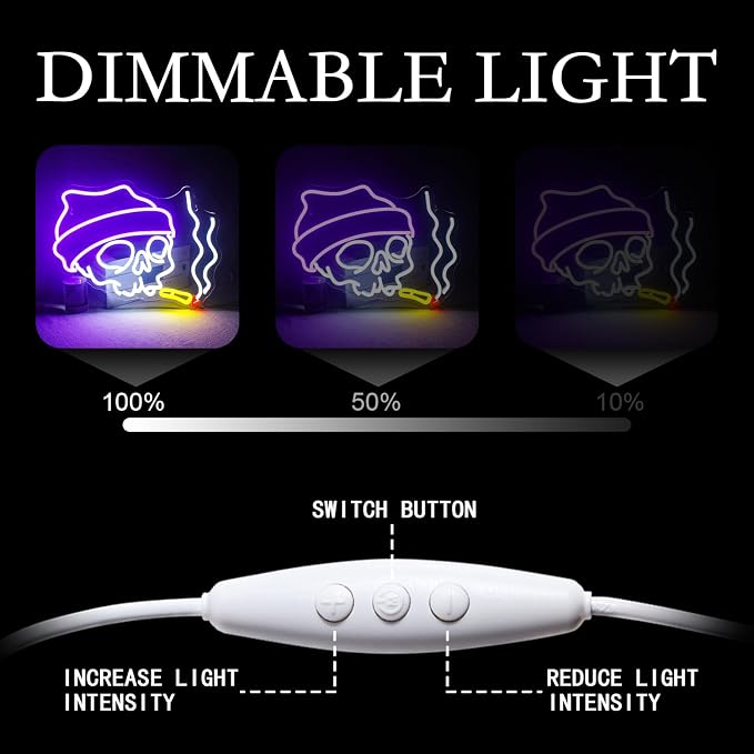 Lucunstar Skull Neon Sign Halloween LED Sign Neon Signs for Wall Decor Adjustable Brightness Halloween Neon Signs Neon Sign For Party Bedroom Wall Decor Home Party Light Decoration