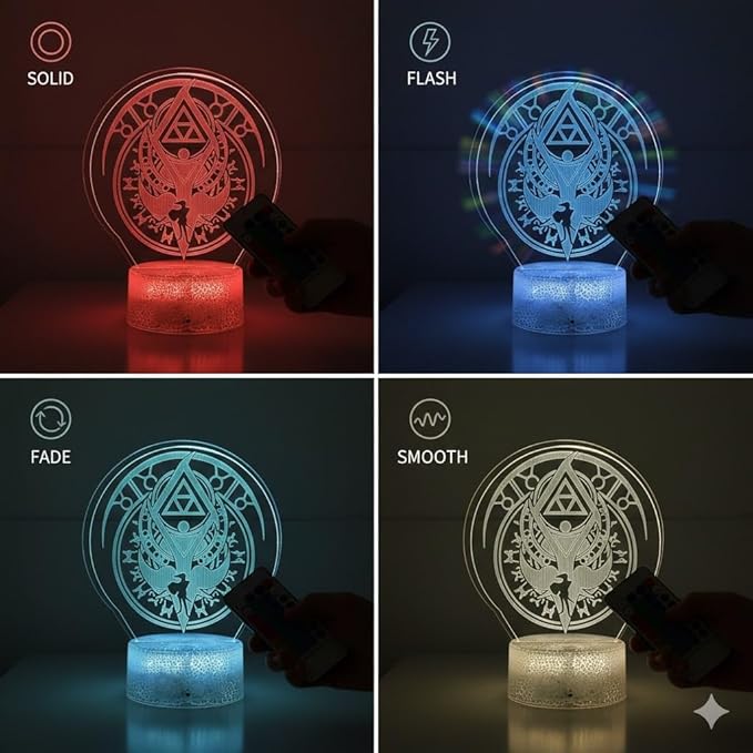 3D Night Light, 16 Color Changing Cartoon USB Desk Lamp, Crest of Hyrule Illusion Lighting with Remote Control for Home Decor Gift for Kids. (5)