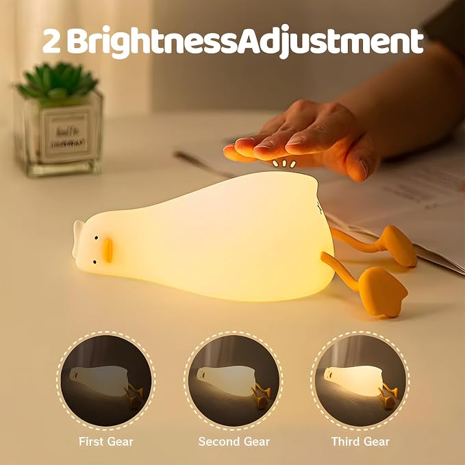 Rytinazzz Silicone Night Light for Kids, 50H Long Battery Duck Lamp (Lying), Gift for Kids, Soft Dimmable Bedside Light, Rechargeable Tap Control