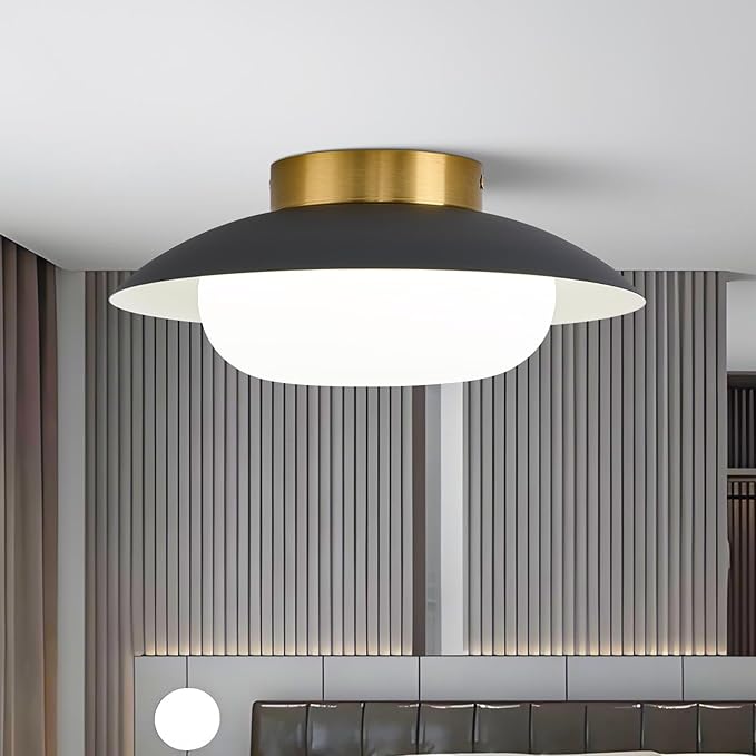 Modern LED Semi Flush Mount Ceiling Light Fixture,Energy Saving 24W Non Dimmable,Black and Gold,Easy to Install,for Hallway Bedroom Kitchen Bathroom Closet Entryway Laundry Room,5000K(11.81")