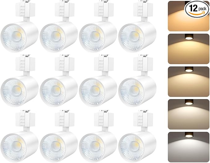 LED J Track Lighting Heads, 10W (60W Eq.), 5CCT (2700K-5000K), 800LM CRI90 Dimmable Track Light Head, 36°COB Spotlight, J Type Compatible Track Light for Accent Lighting, White, 12 Pack