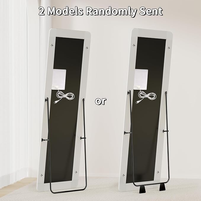 Koonmi LED Full Length Mirror, 63"x20" Full Length Mirror with Lights, Lighted Floor Mirrors with Stand, Full Body Mirrors with Dimming & 3 Color Lightingfor Living Room Cloakroom, White