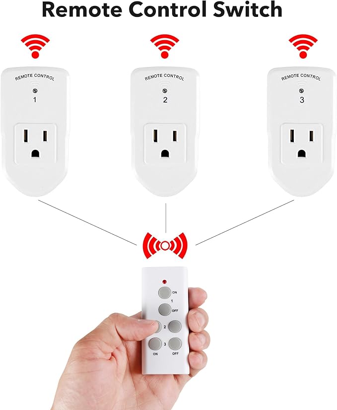 BN-LINK Wireless Remote Control Outlet Electrical Switch for Lights, Fans, Christmas Lights, Small Appliance, 100ft Long Range White 10A/1200W, 1 Remote + 1 Outlet, ETL & FCC Certified