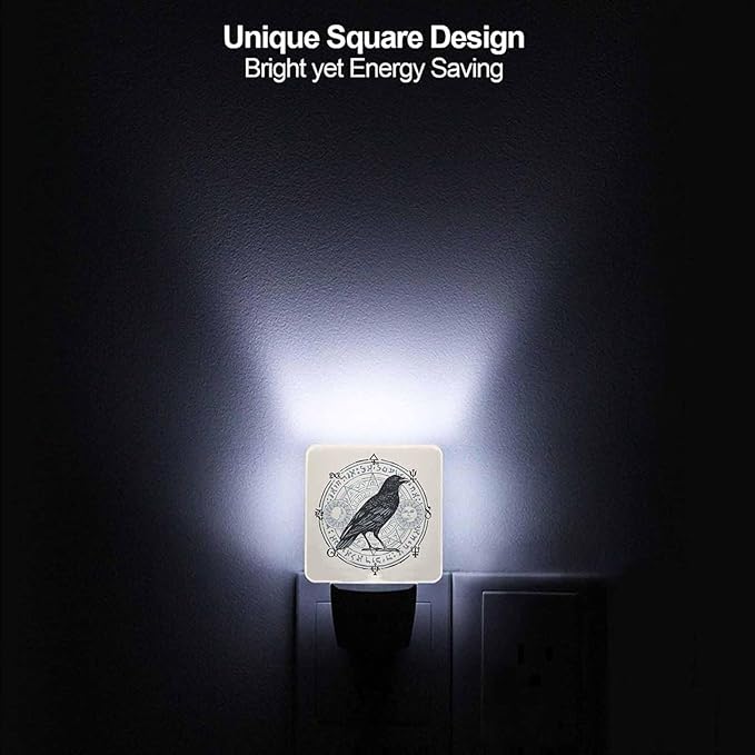 LED Night Light,Raven Octagonal Star with Magic Runes LED Night Light Plug into Wall with Dusk to Dawn Light Sensor White Energy Efficient Nightlight for Bedroom Bathroom Hallway Living Room Kitchen