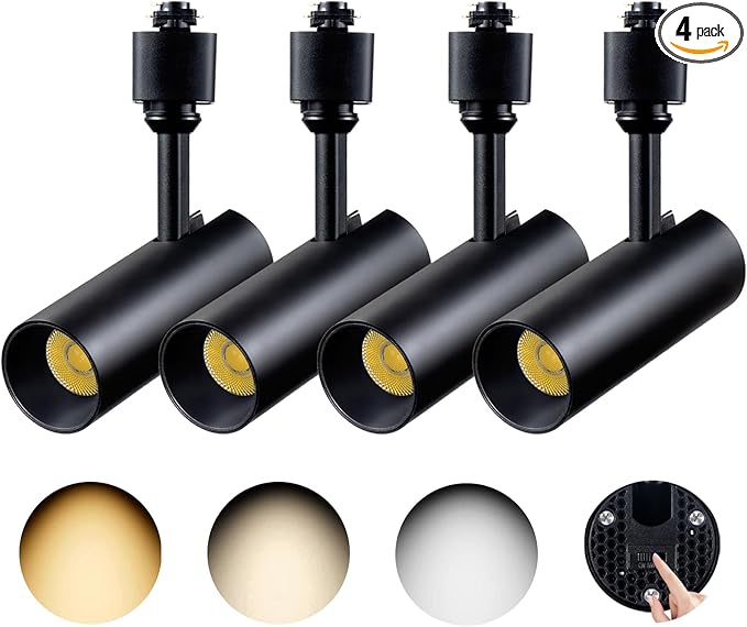10W 3-Color LED Track Lighting Heads H Type Compatible with Single Circuit H Track Rails, Bright Flexible Adjustable Track Lighting Fixtures Ceiling Spotlight for Kitchen 24° Black 4 Pack