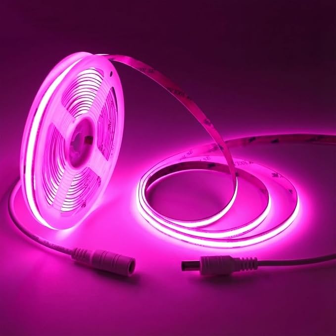 LED Strip Lights 24V COB Pink 16.4ft (No Power Supply) | Super Bright, Dotless High Density 14W/m, 8mm Width Cuttable Flexible, Home DIY Commercial Decoration