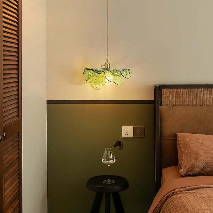 Plug in Pendant Light Fixtures,Hanging Light Fixture 12.9in Green Glass Pendant Light,E26 Pendant Lighting for Kitchen Island, Bedroom, Dining Room, Living Room