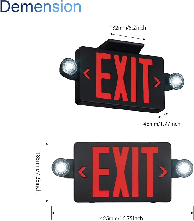 TANLUX Black Exit Sign With Emergency Lights, LED Battery Backup, UL Listed, AC 120/277V, Commercial Combo for Business - 4 Pack