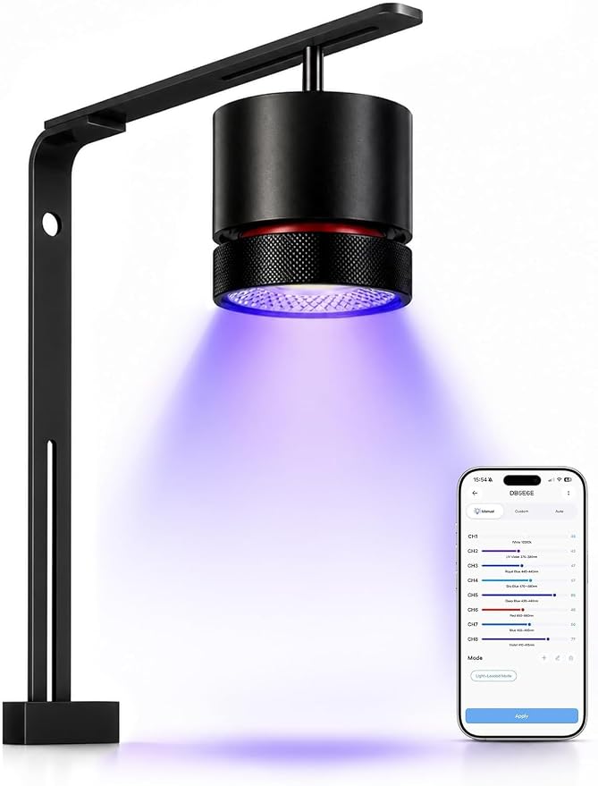 FZONE AXON 72W Reef Light, Saltwater Light with APP-Controlled 8-Channel and Master-Slave Group Control, Aquarium Marine led Light for SPS & LPS Corals, Marine Tanks, Fish Tank(Hanging Kit)