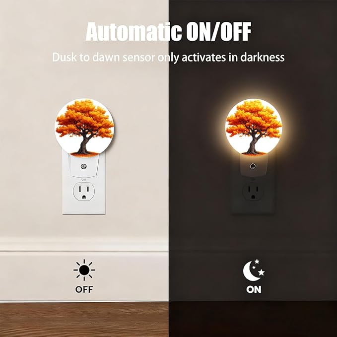 Plug-in Autumn Tree Night Light Fall Yellow Orange Leaves Nightlight with Dusk to Dawn Sensor, Auto On/Off 0.5W Energy-Saving LED Lighting for Men Women Boys Girls Gift