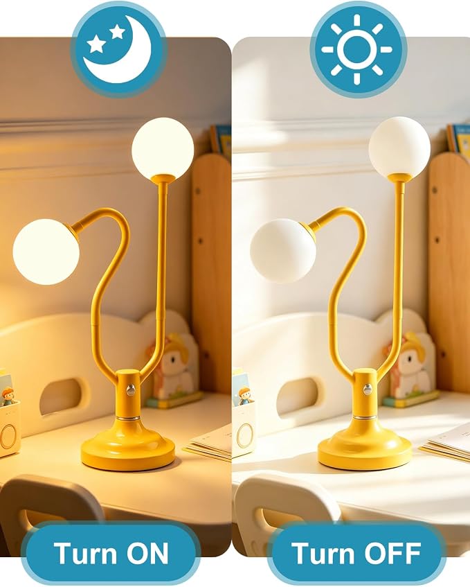 Yellow Globe Table Lamp Dimmable Magic DIY Arms G9 Bulbs Included | Nightstand Modern Desk Lamp Vintage Ambient Night Light Warmwhite Kids Bedside Lamps for Living Room Bedroom Nursery Gift