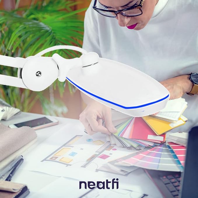 Neatfi XL 24W LED Desk Lamp with Base – 2,200 Lumens | 23” Wide Shade | Dimmable Eye-Caring Task Light | Adjustable Arm | Office, Study, Crafting & Nail Techs (Non-CCT with Base, White)