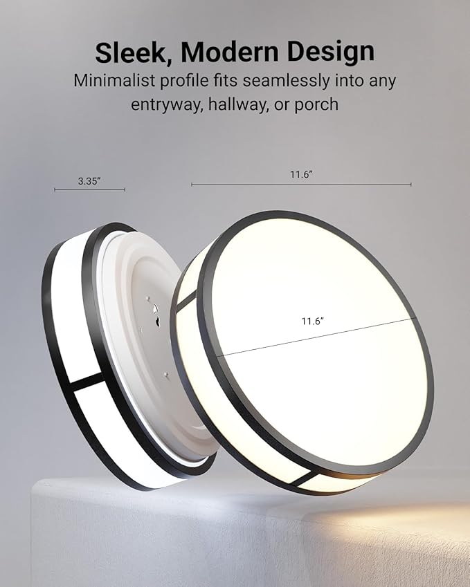 Sunco Motion Sensor LED Ceiling Light, Motion Activated Flush Mount Lighting Fixture, Dusk to Dawn Feature, 12 Inch, 20W, 1500 LM, Selectable CCT 2700K/3000K/4000K/5000K/6000K, Damp Rated, ETL