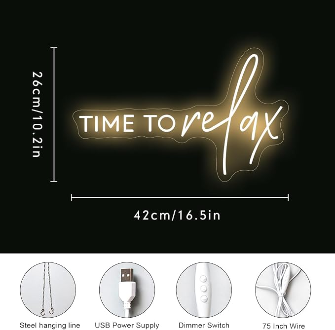 TIME To relax Warm White Led Neon Lights for Wedding Event Wall Decor Party Salon Bar Business Logo Beauty Salon Massage Parlor High-End Restaurant