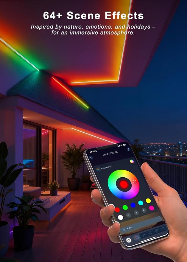 Multi-Color RGB LED Rope Lights 9.84ft 5V USB, Remote & App for Room | Self-adhesive flexible strip, 150+ dynamic effects, TV backlight & room decor, for bedroom/living room/holiday