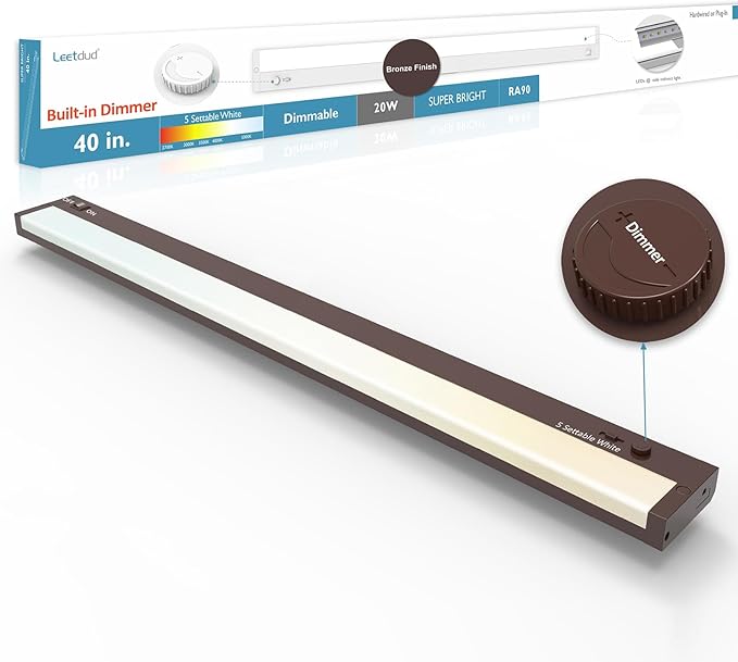Under Cabinet Lighting Plug in or Hardwired Built-in Dimmer, 40 Inch 20W, 5CCT 2700/3000/3500/4000/5000K, Linkable Counter Lights for Kitchen, ETL Dimmable LED Light Fixture, Bronze