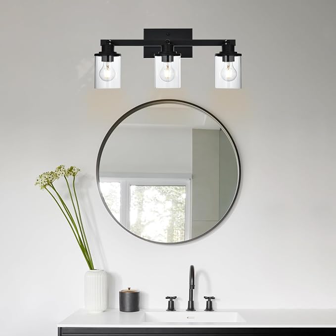 Yaohong Black Track Light Fixtures Ceiling, 3 Light Bathroom Vanity Lights | Modern Kitchen Tracking Lights Flexibly Rotatable Light Head, for Living Room, Bedroom, Hallway, Shop