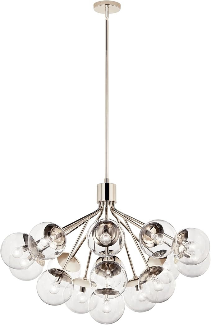 Kichler Silvarious 16-Light Convertible Chandelier, Soft Modern Light with Clear Glass in Polished Nickel, for Dining Room, Living Room or Foyer (26" x 38"), 52702PNCLR