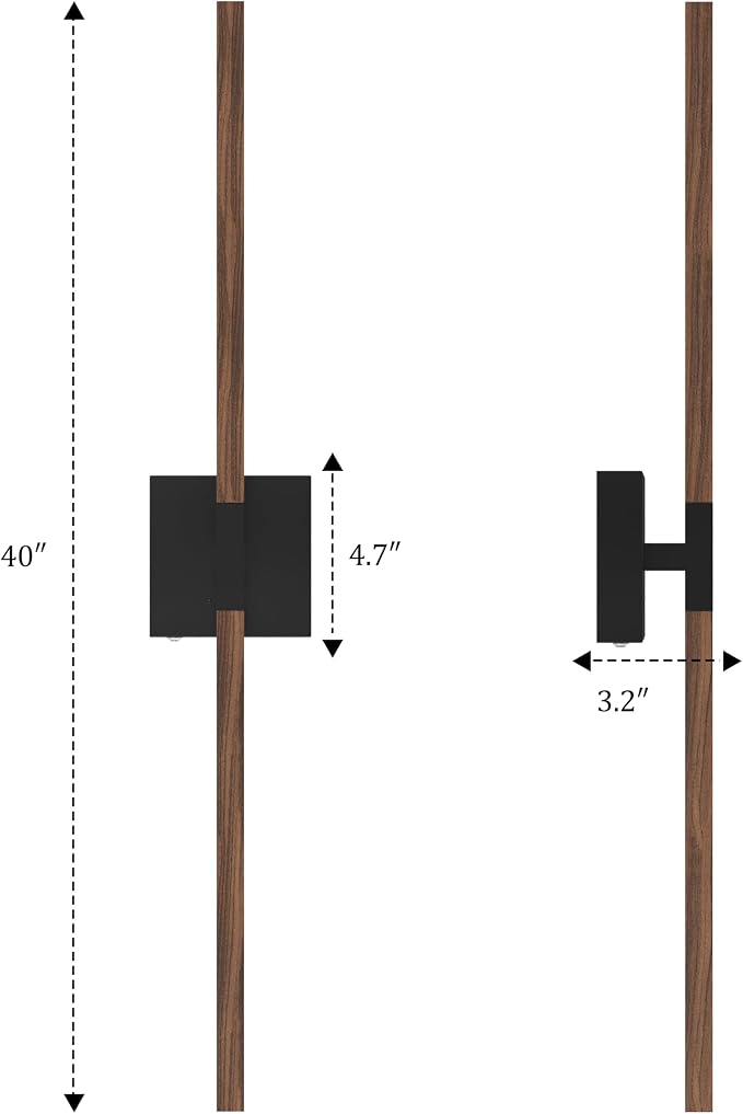 Rayogale Black Walnut Rechargeable Wall Sconce with Remote Control 40 Inch | 3000/4500/6000K Dimmable 8000mAh Wireless Battery Operated Wall Sconces Set of Two with Timer for Living Room, Bedroom, TV