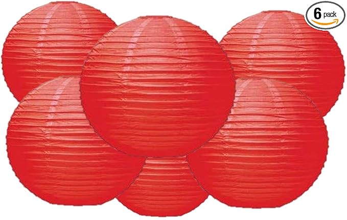 4"6"8"10"12"14"16"18 Round Paper Lanterns Lamp Wedding Birthday Party Decoration Pack of 6 (Red, 6"/15CM)