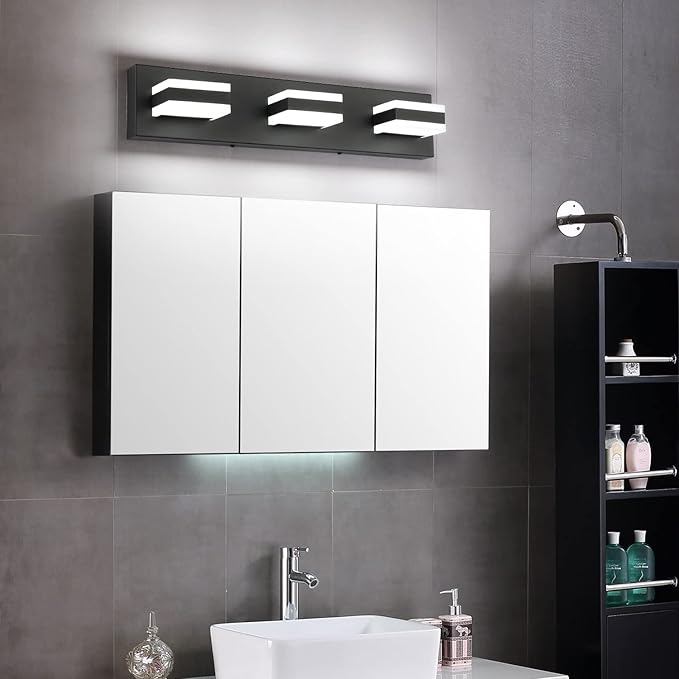 SOLFART LED Black Bathroom Vanity Light Fixtures Over Mirror 3 Lights Bath Lighting Restroom Light Modern Vanity Lights for Bathroom Bath Lights