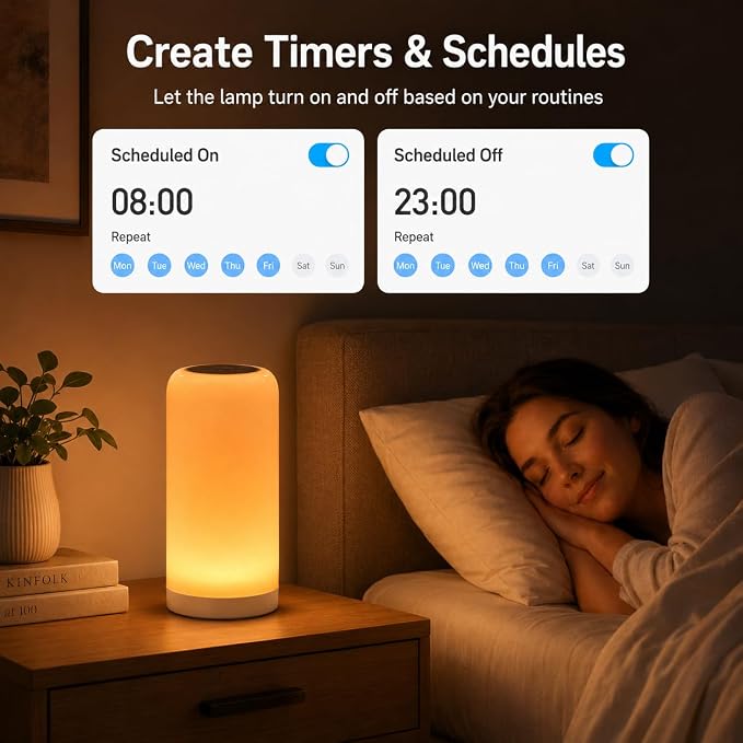 DAYBETTER RGB Smart Bedside Lamps, Touch Lamps for Nightstand, LED Lamp Compatible with Alexa and Google Assistant, Color Changing Lamp for Bedroom Living Room,25 Scene Mode (Only for 2.4GHz WiFi)
