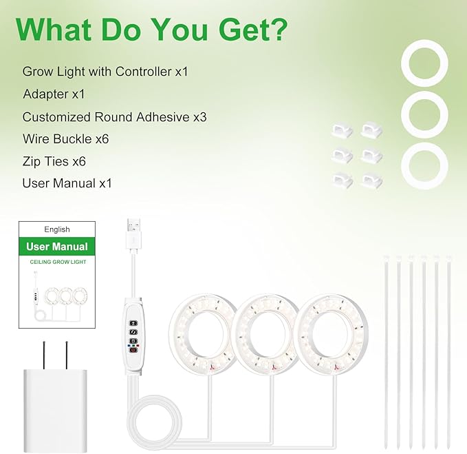 3.54" Ceiling Grow Light for Indoor Plants, Warm&White Full Spectrum Plant Light, Growing Lamp with 6/12/16H Auto Timing, 10 Dimmable Brightness Levels for Small Plants, 3Head