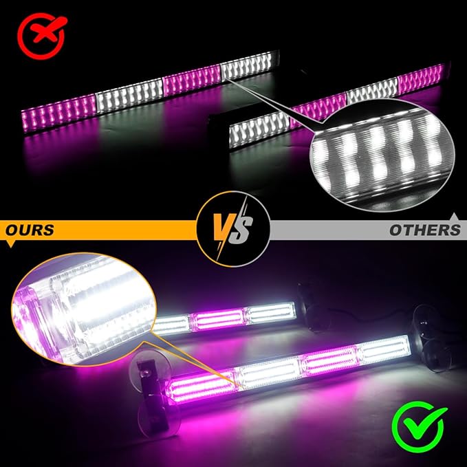 Emergency Lights Interior Windshield Strobe Volunteer Firefighter Lights Warning Hazard Safety 2x17.7 Front/Rear Windshield Light Bar for Vehicles Trucks, Purple/White