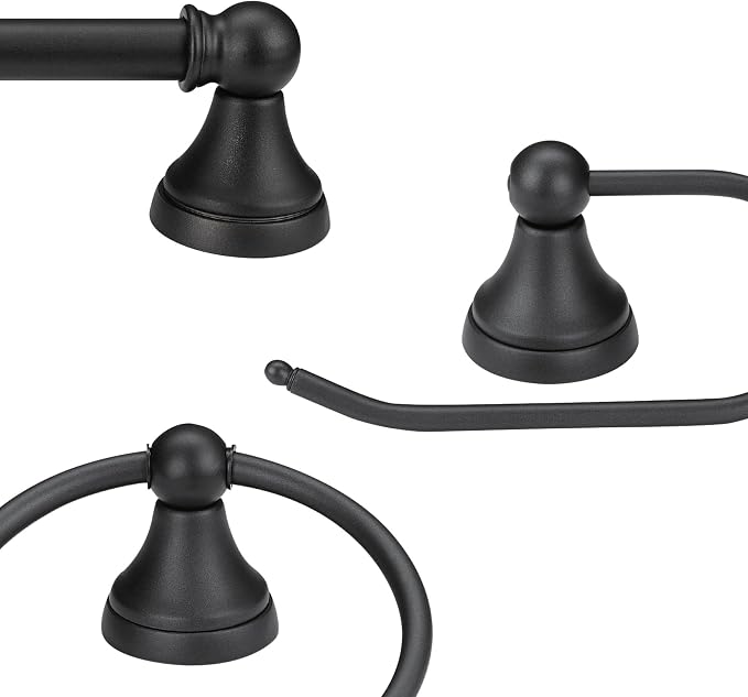 Globe Electric 51227 Jayden 5-Piece All-In-One Bathroom Set, Oil Rubbed Bronze, 3-Light Vanity Light with Frosted Glass Shades, Towel Bar, Toilet Paper Holder, Towel Ring, Robe Hook, Bulb Not Included