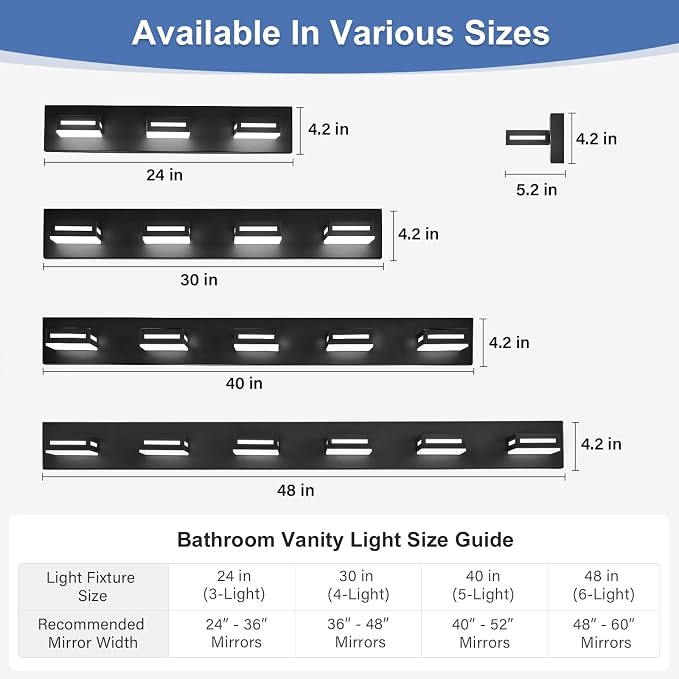 LED Modern Bathroom Light Fixtures, 3-Light 24-Inch Dimmable 5CCT Adjustable Matte Black Vanity Lights for Bathroom Lighting Fixtures Over Mirror, 350° Rotatable Wall Lamp