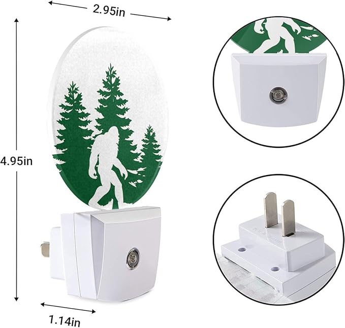 EKOBLA Bigfoot Night Light Ape Sasquatch Bigfoot in Green Woodland Forest Night Lights Plug into Wall Auto Sensor LED Lamp for Bedroom Bathroom Kitchen Corridor