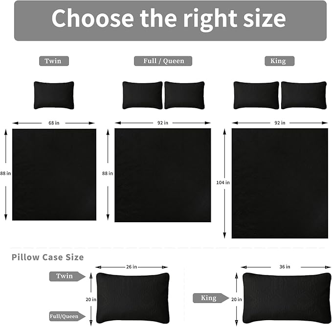 Easy-Going Full/Queen Size Reversible Quilt Set with 1 Quilt and 2 Pillow Shams, Soft Bed Quilt Cover, Water Resistant Lightweight Microfiber Bedspread, Stain Resistant, Olive Leaf-Black/Beige