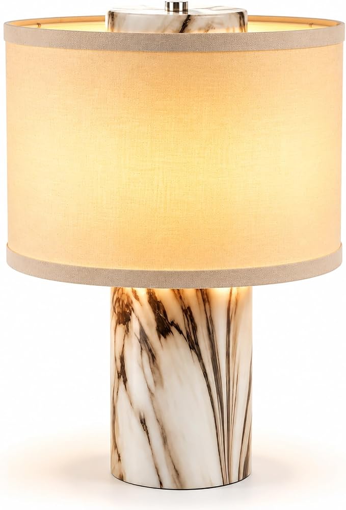 Marble Touch Lamp with Faux Marble Finish, 3-Way Dimmable Bedside Table Lamp for Bedroom, Nightstand & Living Room, Office, LED Bulb Included