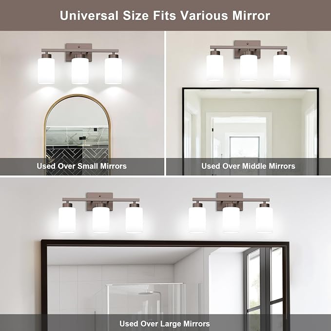 IZORRO Modern Bathroom Light Fixtures, 3 Light Oil-Rubbed Bronze Vanity Lights, Bathroom Lighting Fixtures Over Mirror with White Glass for Living Room Cabinet Bedroom