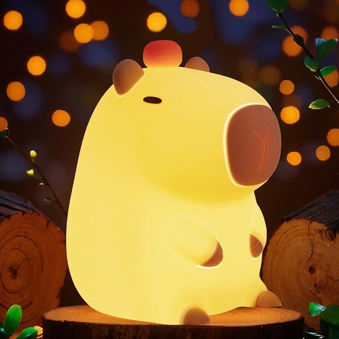 Cute Tangerine Capybara Night Light, LED Squishy Night Lamp, 2 Levels Dimmable Nursery Nightlight for Kids, Rechargeable Touch Lamp, Dorm Decor, Kids Funny Gifts (Fixed Tangerine)