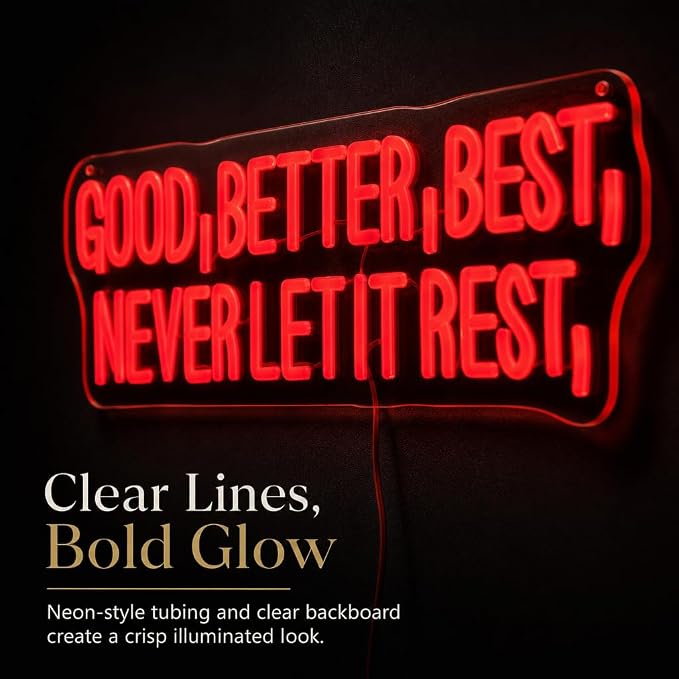 "Good Better Best" Neon Sign, Neon Sign for Classroom, 16.5" x 6.4"IN | Motivational Quote, Inspirational Typography, Wall Art, For Home Office, Gym, Study Room & Classroom