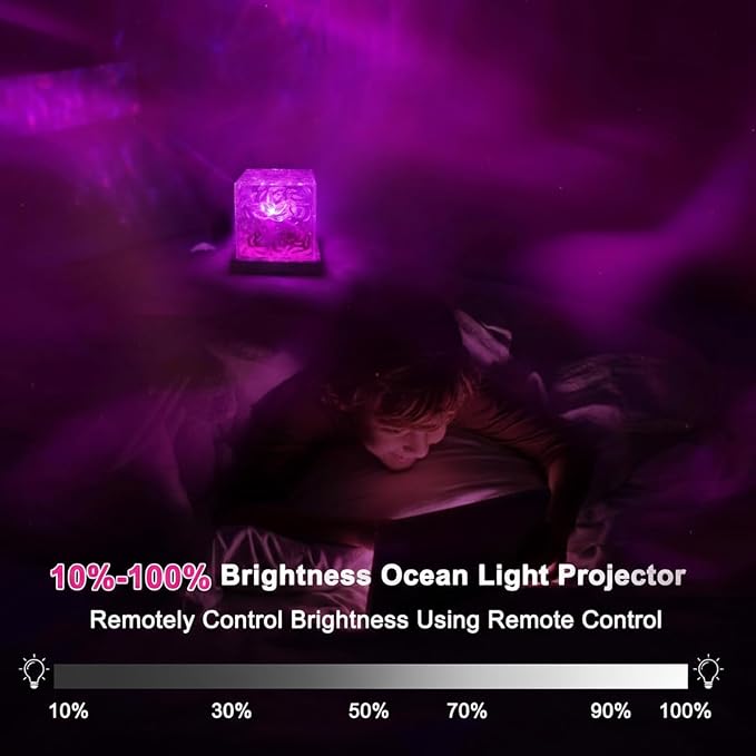 RICHMYC Ocean Wave Projector Light, 16 Colors Rotating Water Lamp, Remote | Beach Decor Sea Themed Gradual Northern Lights Projector for Office Bedroom Bar Restaurant (Cordless)