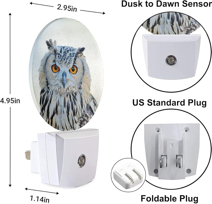 Watercolor Bird Night Light White Owl Night Lights Plug into Wall 0.5W LED Lighting Auto on/Off for Hallway Stairway Kitchen Home Decor