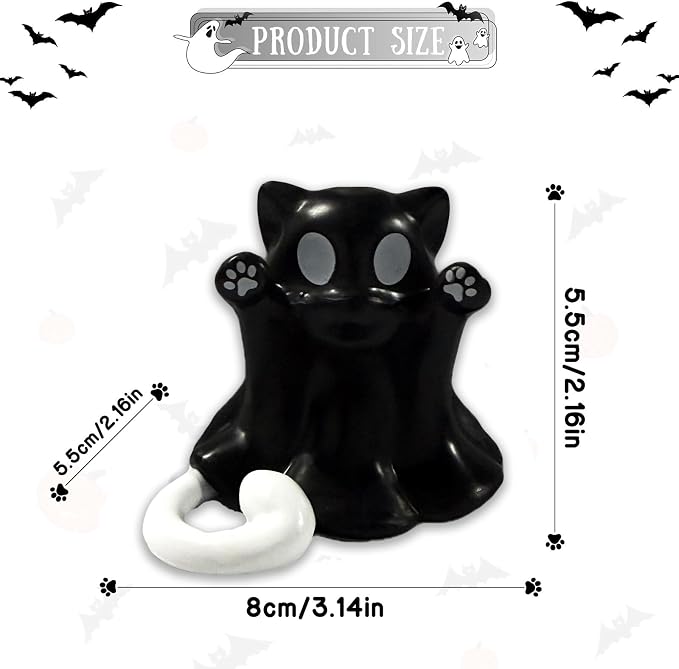 Halloween Ghost Cat Statue Middle Finger Gestures Designs Halloween Party Spooky Decor Cute Black Tabletop Ornament Resin Ghost Figurine Sculpture for Holiday Funny Gifts