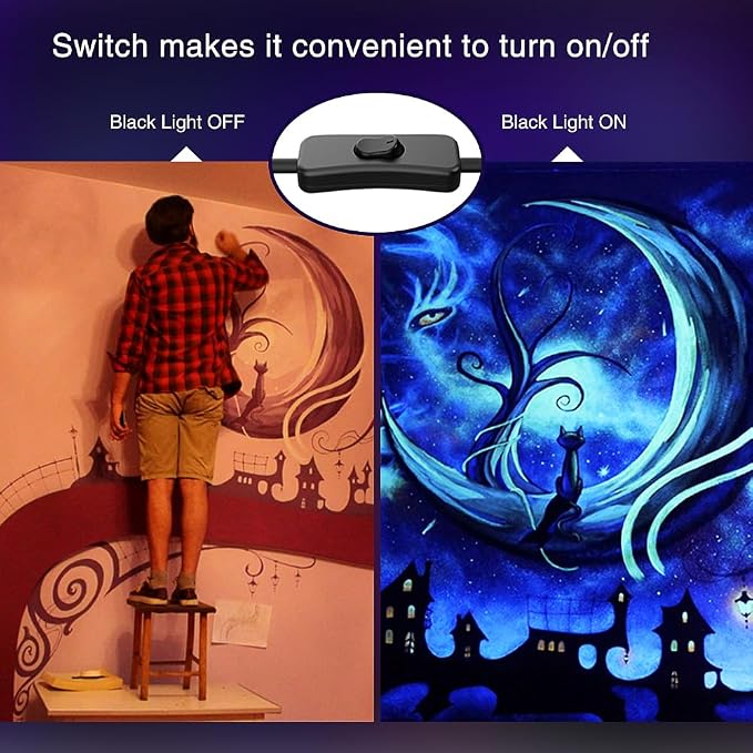 Onforu 2 Pack 38W LED Black Lights, Blacklight Flood Light with Plug, IP66 Waterproof, for Halloween Party, Glow in The Dark, Stage Lighting, Aquarium, Body Paint, Fluorescent Poster, Neon Glow,Black
